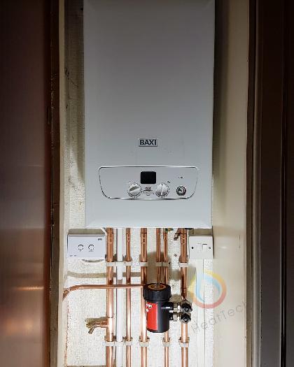 Baxi 630 30kw combi boiler with magnaclean magnetic heating system filter installed in Hamilton